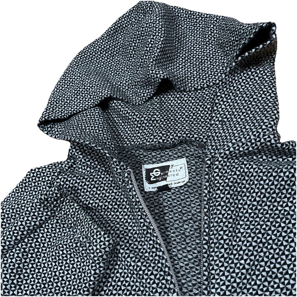 Engineered Garments Black White Geometric Pattern Zip Up Hoodie Medium USA Made